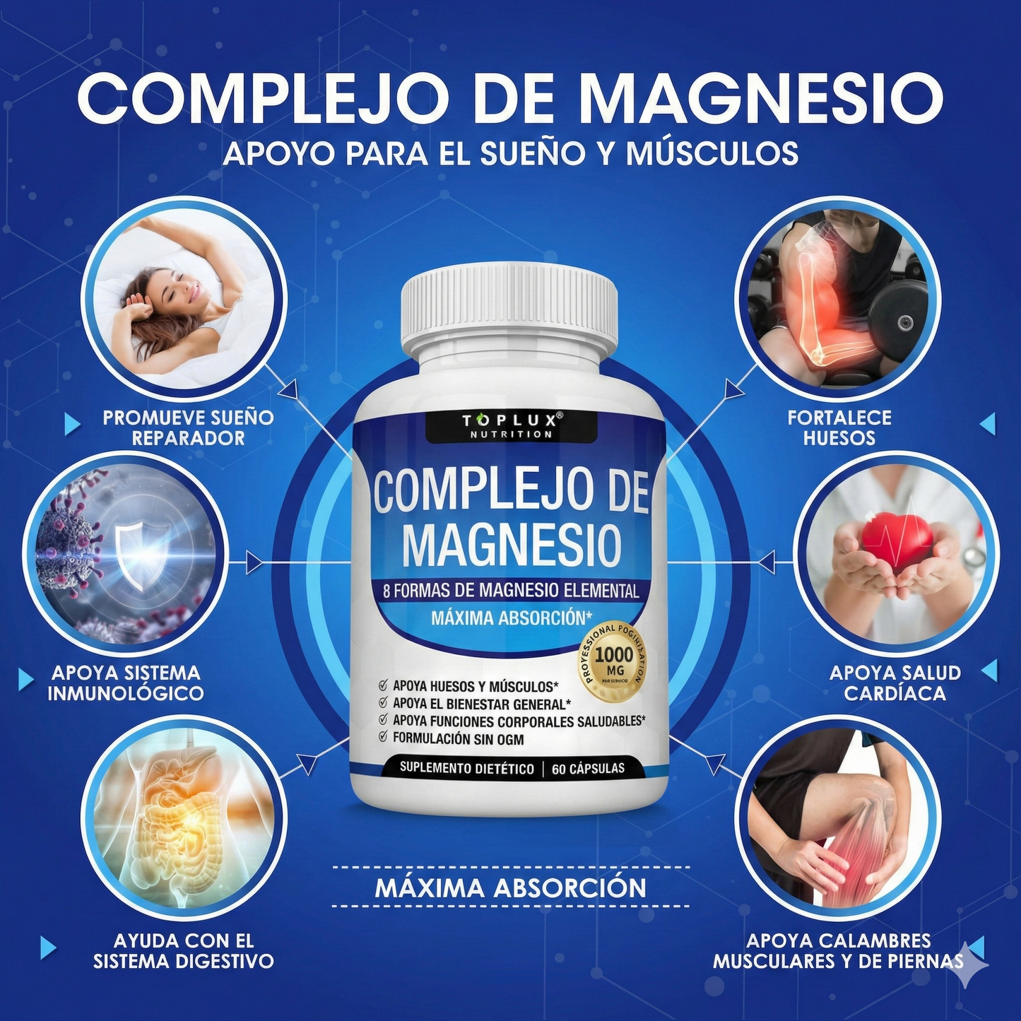 Suplemento Magnesio Complex - Mejora Sueño, Fortalece Musculos y Huesos