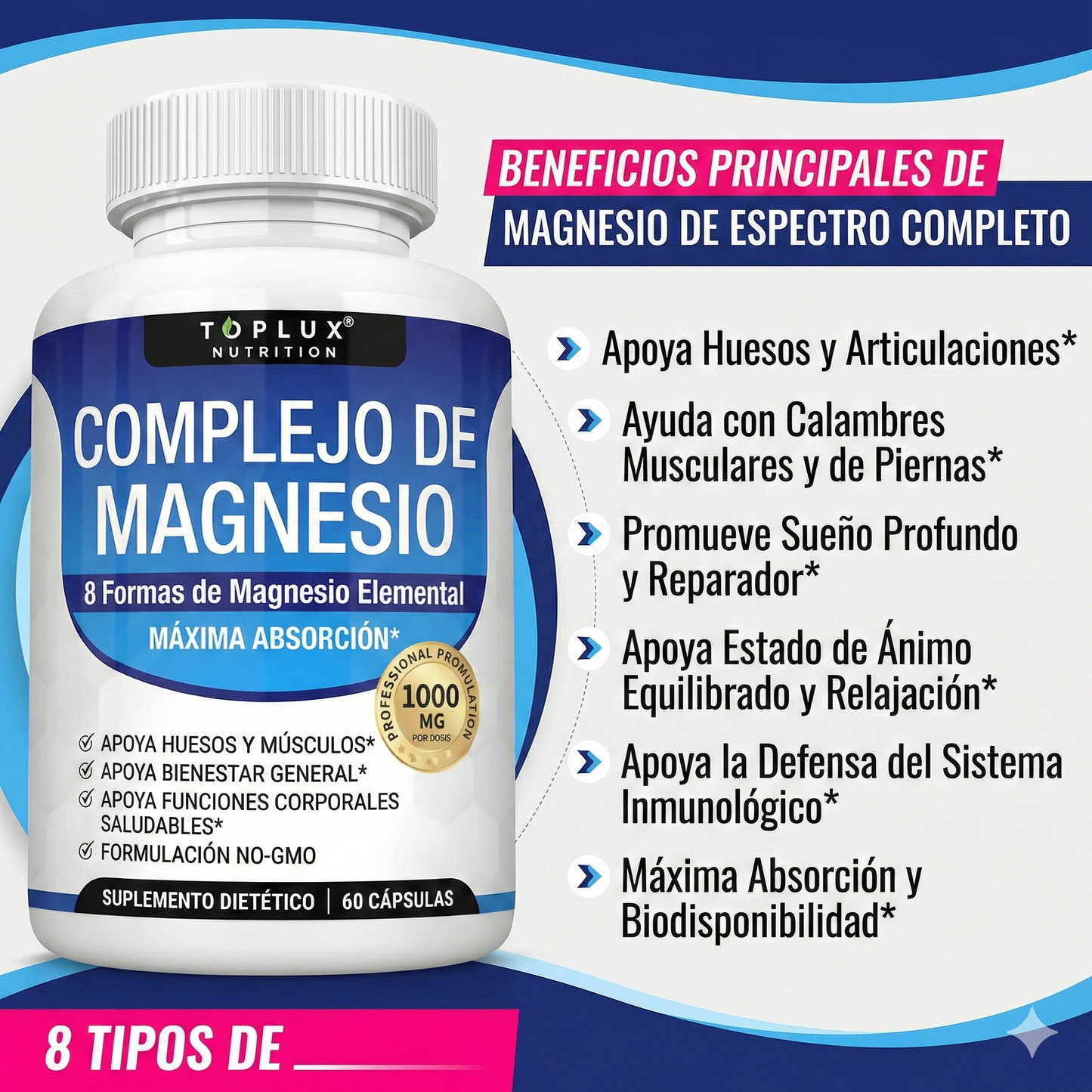 Suplemento Magnesio Complex - Mejora Sueño, Fortalece Musculos y Huesos